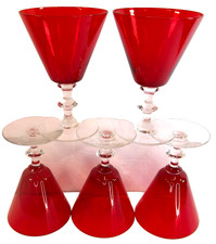 Moragntown Glass Radiant 5 Ruby Red Stemmed Goblets 10 Oz Wine Cocktail Water picture