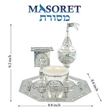 Jerusalem-Themed Nickel Havdalah Set - 4-Piece Kiddush Cup, Candle Holder & Plat picture