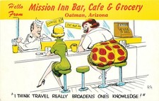 Oatman Arizona Mission Inn Bar Cafe Grocery Humorous Laff Gram Postcard 1950s picture
