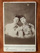 Pretty Pompadour Women Butting Heads Antique Photo Cabinet Card Antwerp OH picture