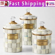 MacKenzie-Childs Sterling Check Canister, Set of 3, Stock US-No Import Fees picture