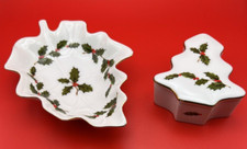 Christmas Holly and Berries, 1 Dish and 1 Box, Japan, Vintage, Lefton China picture