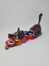 Vintage Chinese Articulated Wooden Dragon Dance Figure Puppet Brass Bell 14