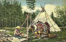 Indian Family in the Northwoods Superior National Forest 1940s Postcard picture