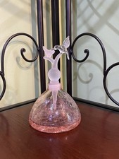 Art Glass Crinkle Perfume Bottle With Crystal White Hummingbird Stopper….HTF picture