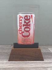 COCA COLA Cherry Cola IN LUCITE PAPERWEIGHT Wooden Base Rare HTF picture