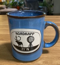 NORDKAPP  71 DEGREES N NORWAY REINDEER  FAMOUS GLOBE MONUMENT  SOUVENIR MUG NOS picture