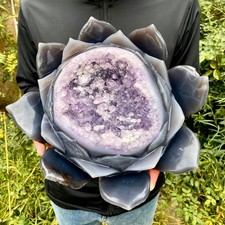 19LB  Drunken agate lotus hand carved meditation crystal display decoration picture