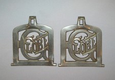 Old Antique Vtg C 1900s Pair Cast Nickle Plated Iron Globe Wood Coal Stove Shelf picture