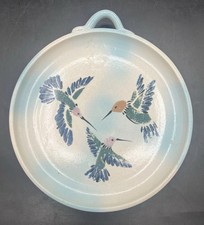 Pottery Plate Hummingbird Bird Artist Signed Ceramic Vintage 9” picture