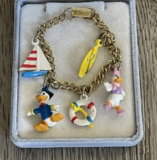 Vtg Disney Gold Tone Donald Duck Nautical Theme Rubber Charms Bracelet 6.75” picture