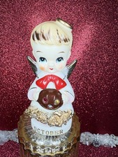 Vtg October Kewpie Angel Girl W Jack O Lantern Rhinestones Figurine G Japan picture