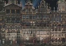 Brussels, Belgium Grand'Place Guild Houses by Night Original Vintage Postcard picture