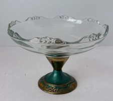 MCM Colonial A.H. Heisey Glass Hand Painted Renamed Brass Pedestal Wedding Dish picture
