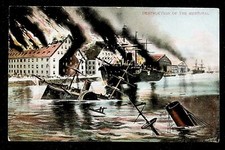 c1907 Civil War Naval Battle Destruction of the Merrimac A.C. Bosselman Postcard picture