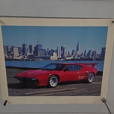 De Tomaso Pantera GTS Poster Print 1970 Red Sports Car City Skyline Background picture