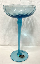 Vintage Rossini Empoli Italy Blue Glass Tall Compote Centerpiece 11” w/ Sticker picture