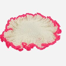 Vintage Hand Crocheted 21” White With Pink Ruffled Edge Centerpiece Doily picture