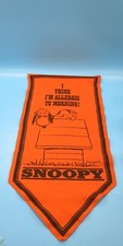 Peanuts Snoopy I Think I'm Allergic To Morning  Orange Felt Banner Pennant 1970 picture
