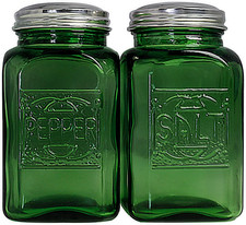Depression Style Glass Salt and Pepper Shakers (Green) picture