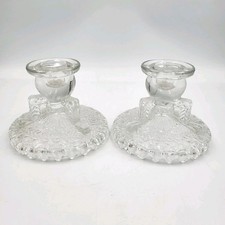 Vintage Candleholders Pair Anchor Herringbone 1950s Depression Glass picture