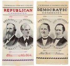 1876 Hayes Tilden Woven Silk Presidential Campaign Ribbons Pair BB Tilt Jugates picture