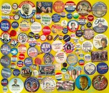 100 Diff PRESIDENTIAL POLITICAL CAUSE Campaign Pinbacks Pins Buttons 1940s + Lot picture