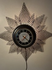 Vintage MCM Atomic Starburst Wall Clock Diamond Metal Electric Mastercrafters Co picture