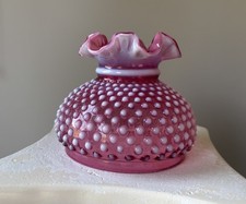 Fenton Opalescent Cranberry Hobnail Ruffled Lamp Shade picture