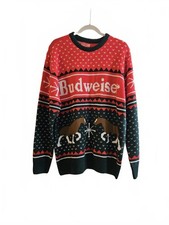 Budweiser Clydesdale Festive Ugly Christmas Sweater Red & Black Acrylic Knit XL picture