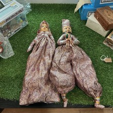 Rajasthani Kathputli Puppet Dolls Pair 23” Indian Folk Art Metallic Paisley picture