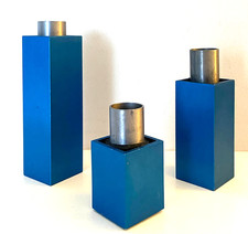 vintage David Tisdale anodized aluminum candle holder set, 1988, teal blue picture