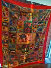 ANTIQUE 1910's TOBACCO FELT FLANNEL COUNTRY FLAG STITCHED PATCHWORK QUILT Full picture