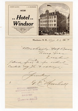 1909 Hotel Windsor Manchester NH Illustrated Letterhead Bank Clock Stamp Rare picture