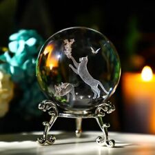 HDCRYSTALGIFTS Cat Crystal Ball with Stand 60mm 3D Engraved Decorative Glass ... picture