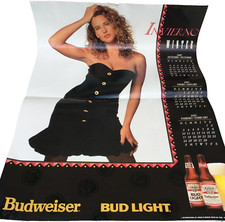 1990 Budweiser Bud Light Winter Calendar Poster Invierno Hot Girl Model Vintage picture
