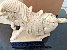 Vintage Tang Style Horse Figurine Ivory Cream Resin Sculpture Ornate Saddle 11