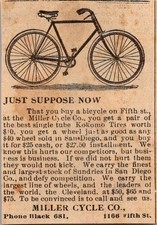 Miller Cycle Co. The Pair of Kokomo Tires 1896 San Diego Clipping TAJ9-S10 picture