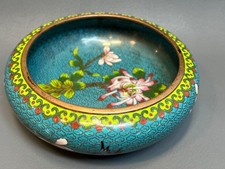 Late Qing Antique Chinese Cloisonné Enamel Dish Bowl Floral Birds picture