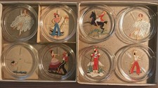 Vintage/Antique 8pc 1930's Reverse Painted GirlsGlass Coasters In Box.  **READ** picture