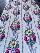 1930’s Pink Roses on Cream Glen Court Hollywood Regency Barkcloth Vintage Fabric picture