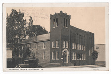 METHODIST CHURCH SCOTTSVILLE, VA ANTIQUE AUTOMOBILE STREET W.E. BURGESS POSTCARD picture