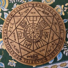 Handmade Engraved Wooden Altar Plate  Seal of the Seven Archangels For Use picture