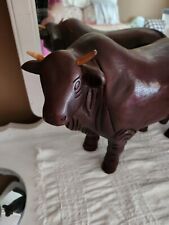 Handmade Carved Solid Wood Fighting Bull Steer Statue 5+ lbs  picture