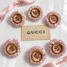 6 GUCCI Bee Tweed Fabric Covered Buttons 22mm Pink Gold + Woven Label picture