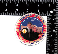 Original 1997 53rd Inauguration Bill Hillary Clinton Political Pin Button picture