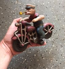 Motorcycle Popeye Cast Iron Patina Harley Davidson HOTROD Collector 4+ LB GIFT picture