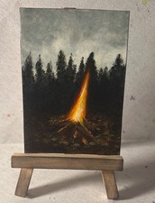 ACEO Original Landscape Bonfire painting By Artist TTT-RusticGlowStudio picture