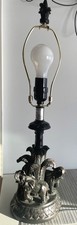 Heavy Bronze Toned Resin 3 Elephant Lamp Under Palm Trees, Harp & Finial picture