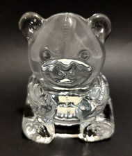 Vintage 1985 PartyLite Teddy Bear Clear Glass Paperweight Votive Candleholder 4